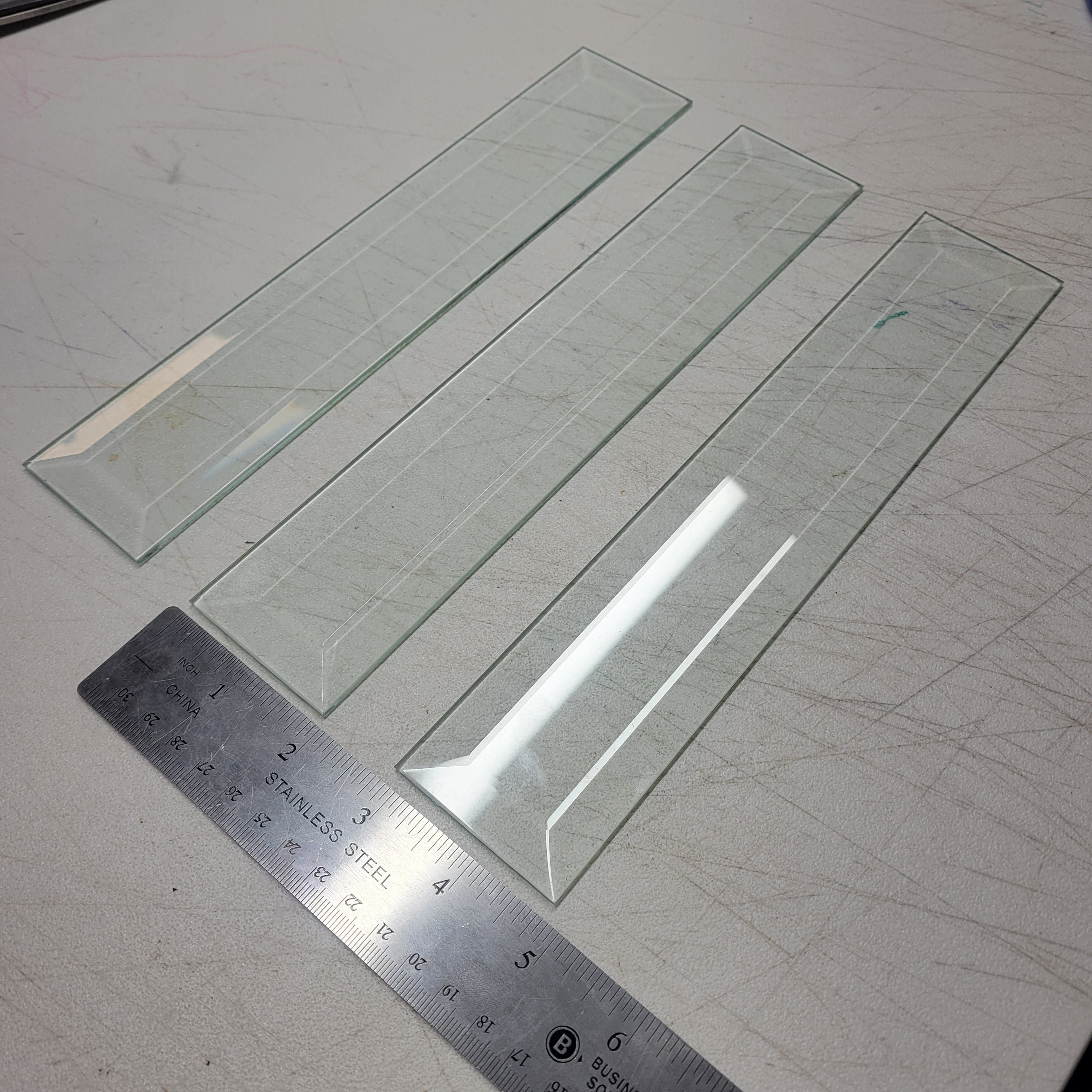 CLEARANCE – 2" x 10" Beveled Glass Rectangles (3 Pack)